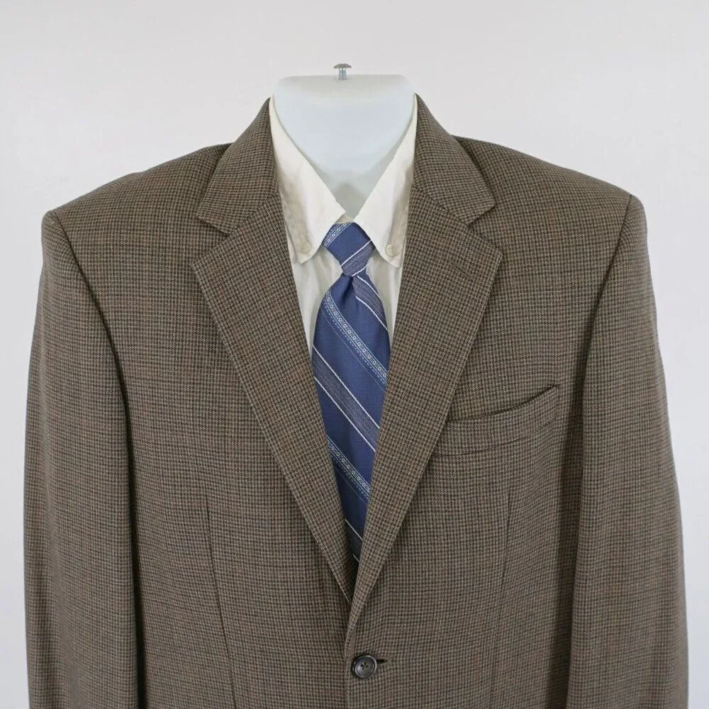 Pronto Uomo Brown Tan Tweed Wool Houndstooth Windowpane 40R 2 Button Sport Coat‎